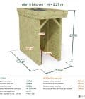 Abri à bûches 1 m × 2,27 m – cotes extérieures et intérieures