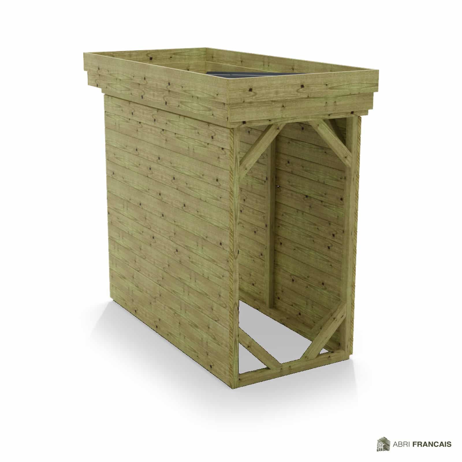 Abri à bûches 1 m × 2,27 m – vue arrière, fond et côtés