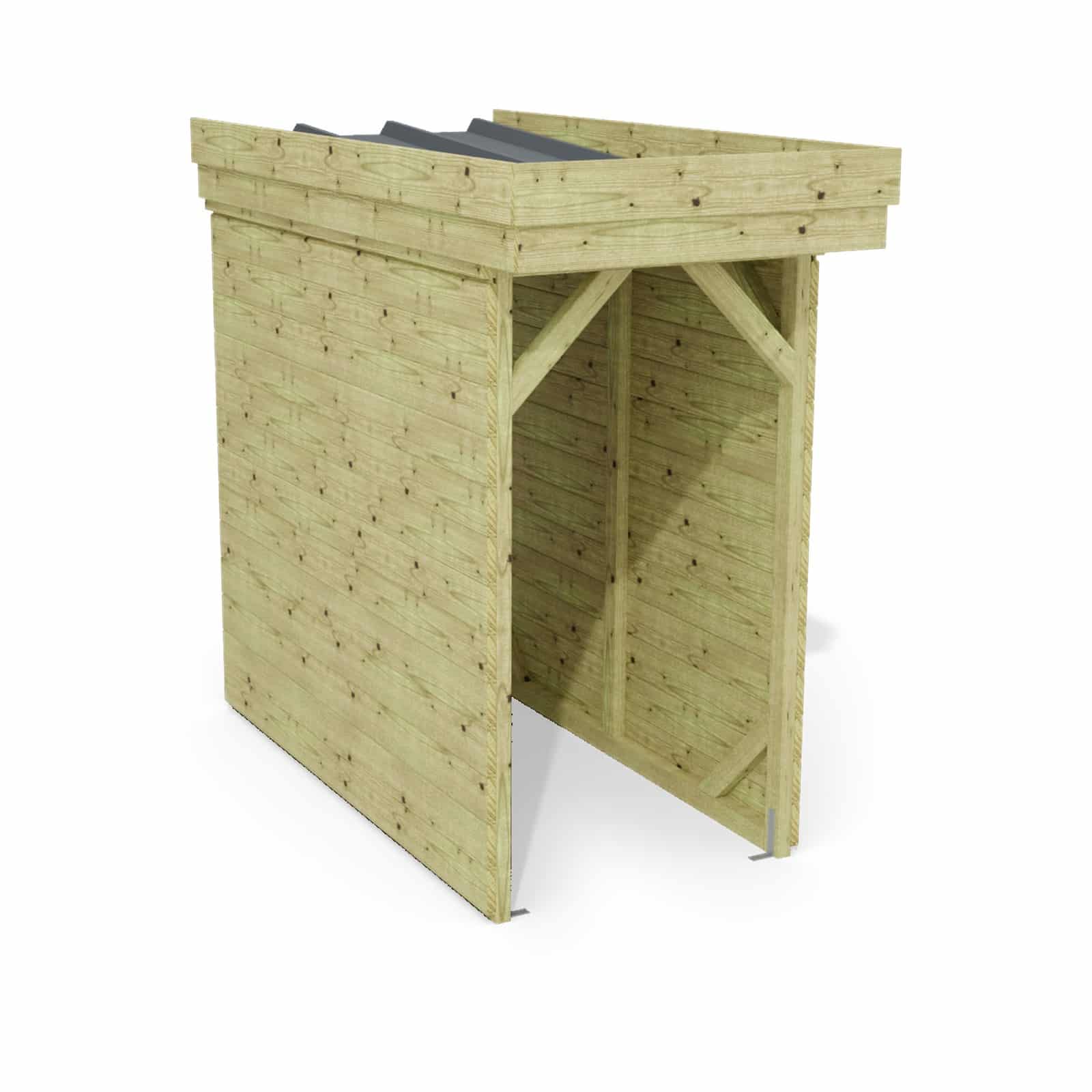 Abri à bûches 1 m × 2,27 m, adossé – rendu 3D sur fond blanc