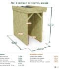 Abri à bûches 1 m × 2,27 m, adossé – cotes extérieures et intérieures