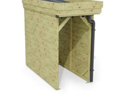 Abri à bûches 1 m × 2,27 m, adossé, avec gouttière – rendu 3D sur fond blanc