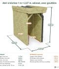 Abri à bûches 1 m × 2,27 m, adossé, avec gouttière – cotes extérieures et intérieures