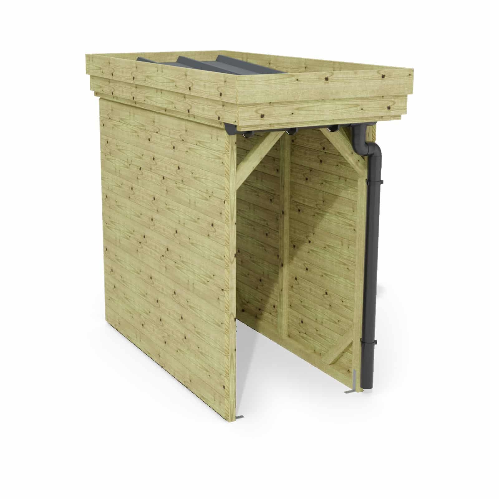 Abri à bûches 1 m × 2,27 m, avec gouttière – rendu 3D sur fond blanc