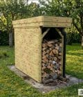 Abri à bûches 1 m × 2,27 m, avec gouttière – mise en situation