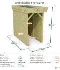 Abri à bûches 1 m × 2,27 m – cotes extérieures et intérieures