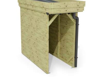 Abri à bûches 1 m × 2,27 m, avec gouttière – rendu 3D sur fond blanc