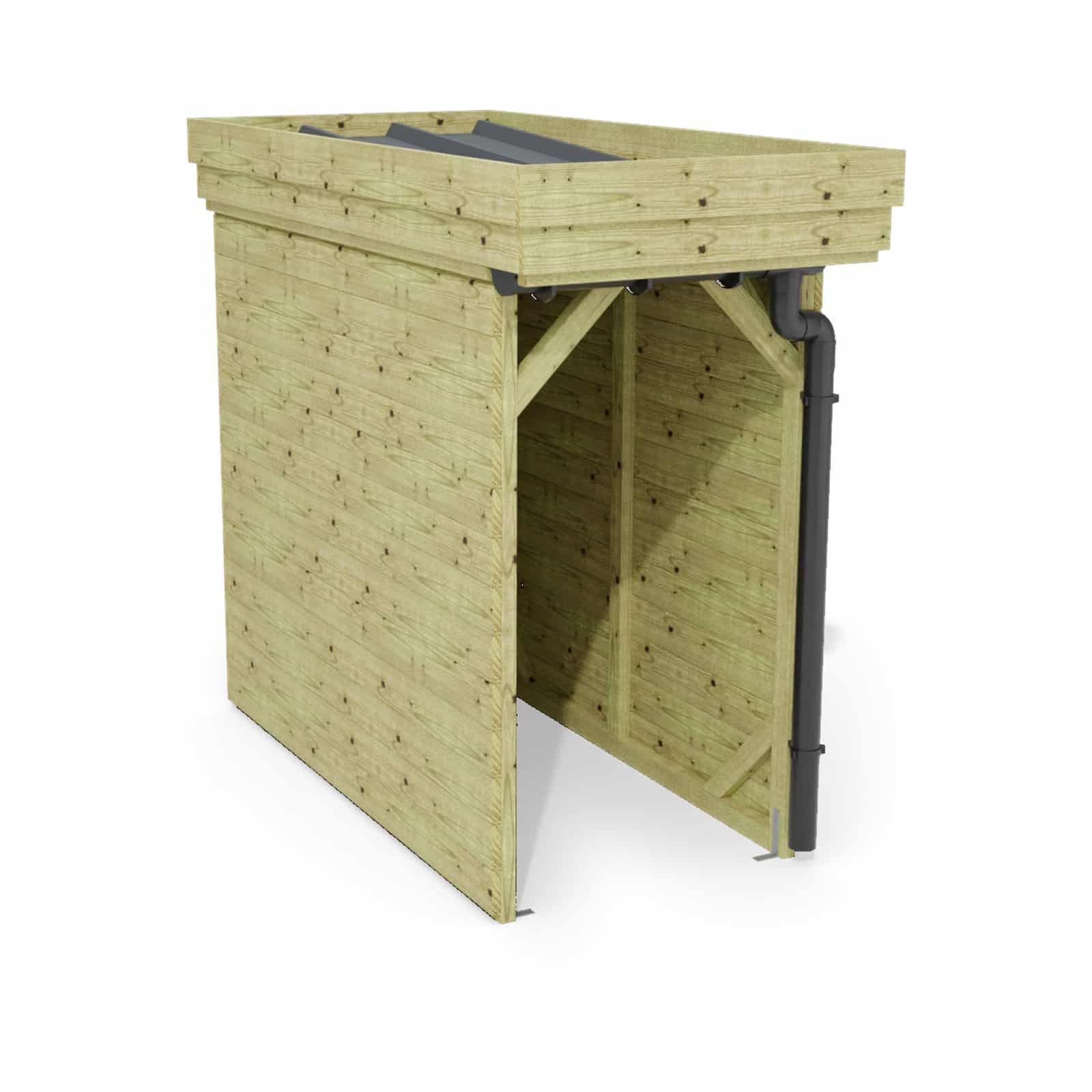 Abri à bûches 1 m × 2,27 m, avec gouttière – rendu 3D sur fond blanc
