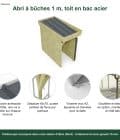 Abri à bûches 1 m × 2,27 m, avec gouttière – points forts