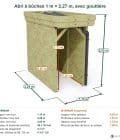 Abri à bûches 1 m × 2,27 m, avec gouttière – cotes extérieures et intérieures