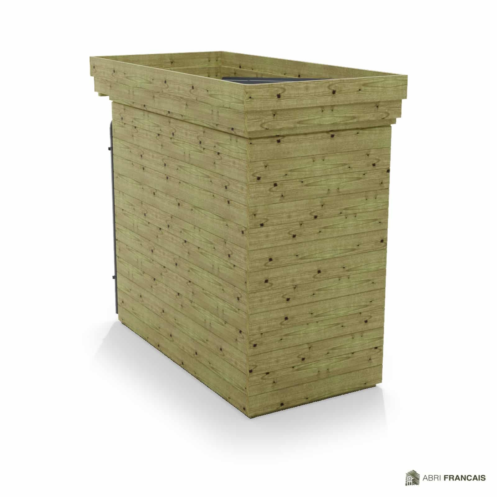 Abri à bûches 1 m × 2,27 m, avec gouttière – vue arrière, fond et côtés