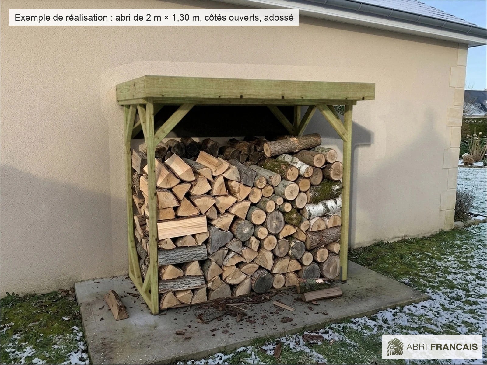 Abri à bûches 2 m × 1,30 m – mise en situation