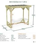 Abri à bûches 2 m × 1,30 m – cotes extérieures et intérieures