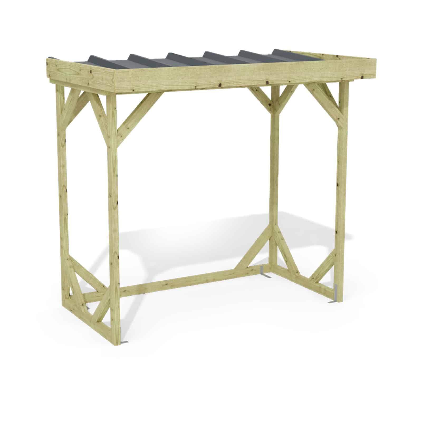 Abri à bûches 2 m × 1,30 m, adossé – rendu 3D sur fond blanc