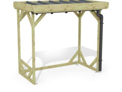 Abri à bûches 2 m × 1,30 m, avec gouttière – rendu 3D sur fond blanc