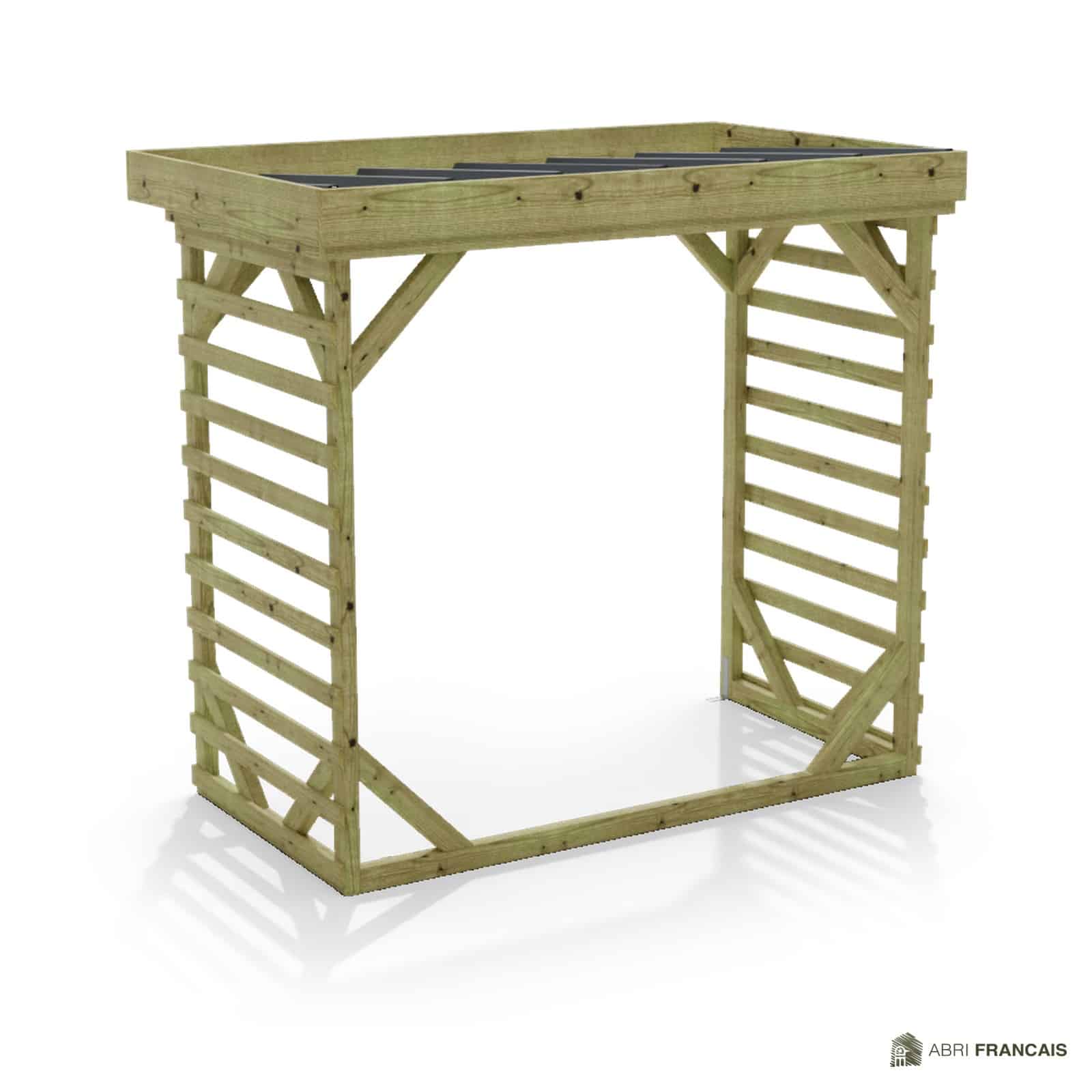 Abri à bûches 2 m × 1,30 m – vue arrière, fond et côtés