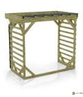 Abri à bûches 2 m × 1,30 m, adossé, avec gouttière – vue arrière, fond et côtés
