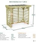 Abri à bûches 2 m × 1,30 m – cotes extérieures et intérieures