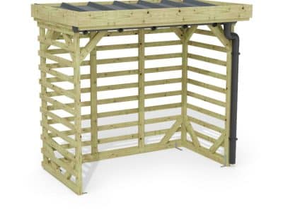 Abri à bûches 2 m × 1,30 m, avec gouttière – rendu 3D sur fond blanc