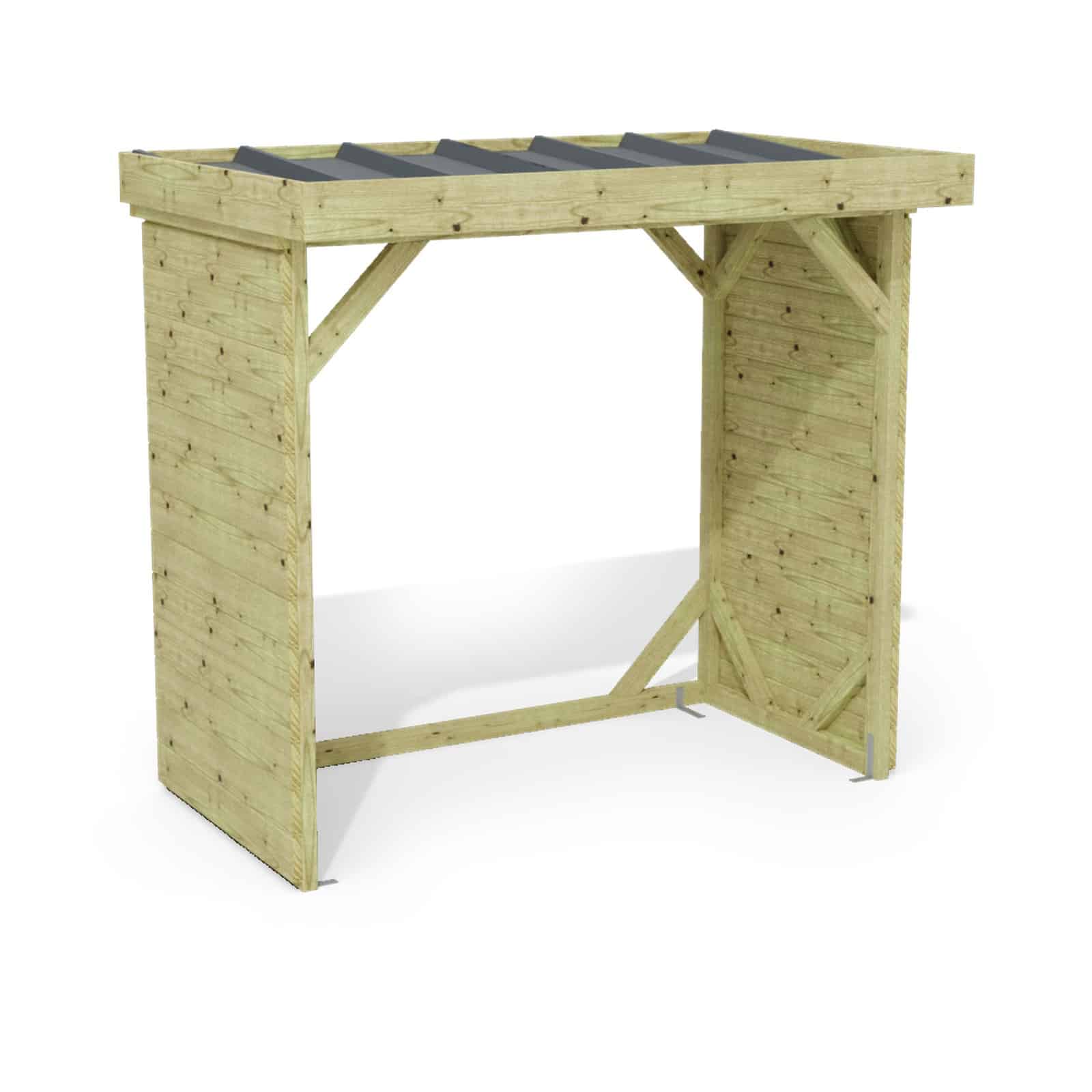 Abri à bûches 2 m × 1,30 m – rendu 3D sur fond blanc