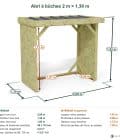 Abri à bûches 2 m × 1,30 m – cotes extérieures et intérieures