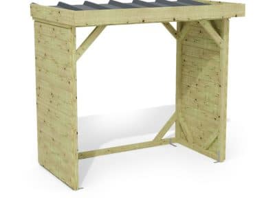 Abri à bûches 2 m × 1,30 m, adossé – rendu 3D sur fond blanc