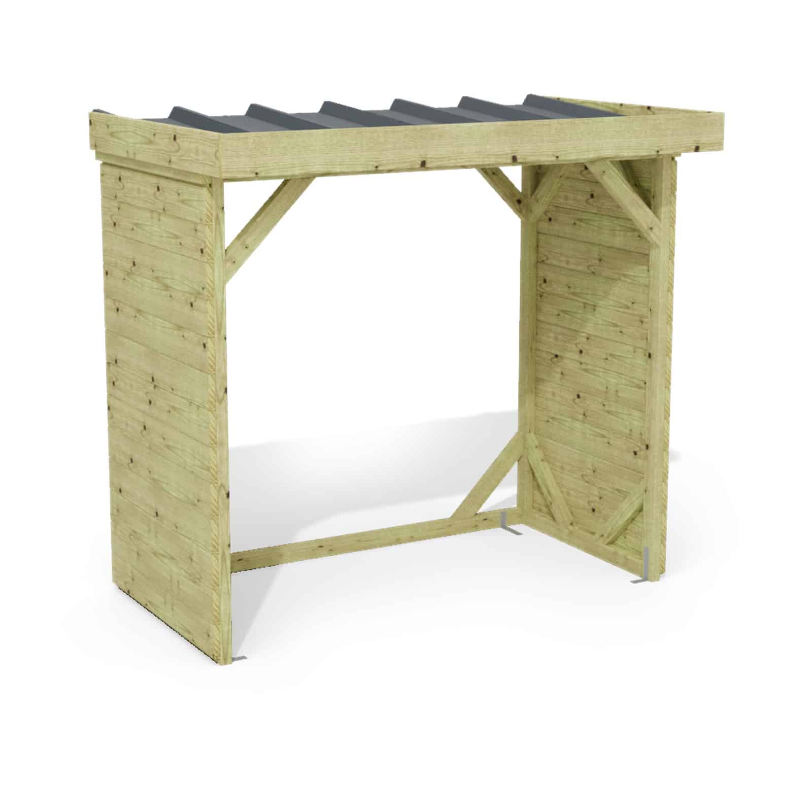 Abri à bûches 2 m × 1,30 m, adossé – rendu 3D sur fond blanc