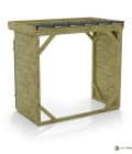 Abri à bûches 2 m × 1,30 m, adossé, avec gouttière – vue arrière, fond et côtés