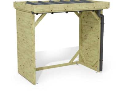 Abri à bûches 2 m × 1,30 m, avec gouttière – rendu 3D sur fond blanc