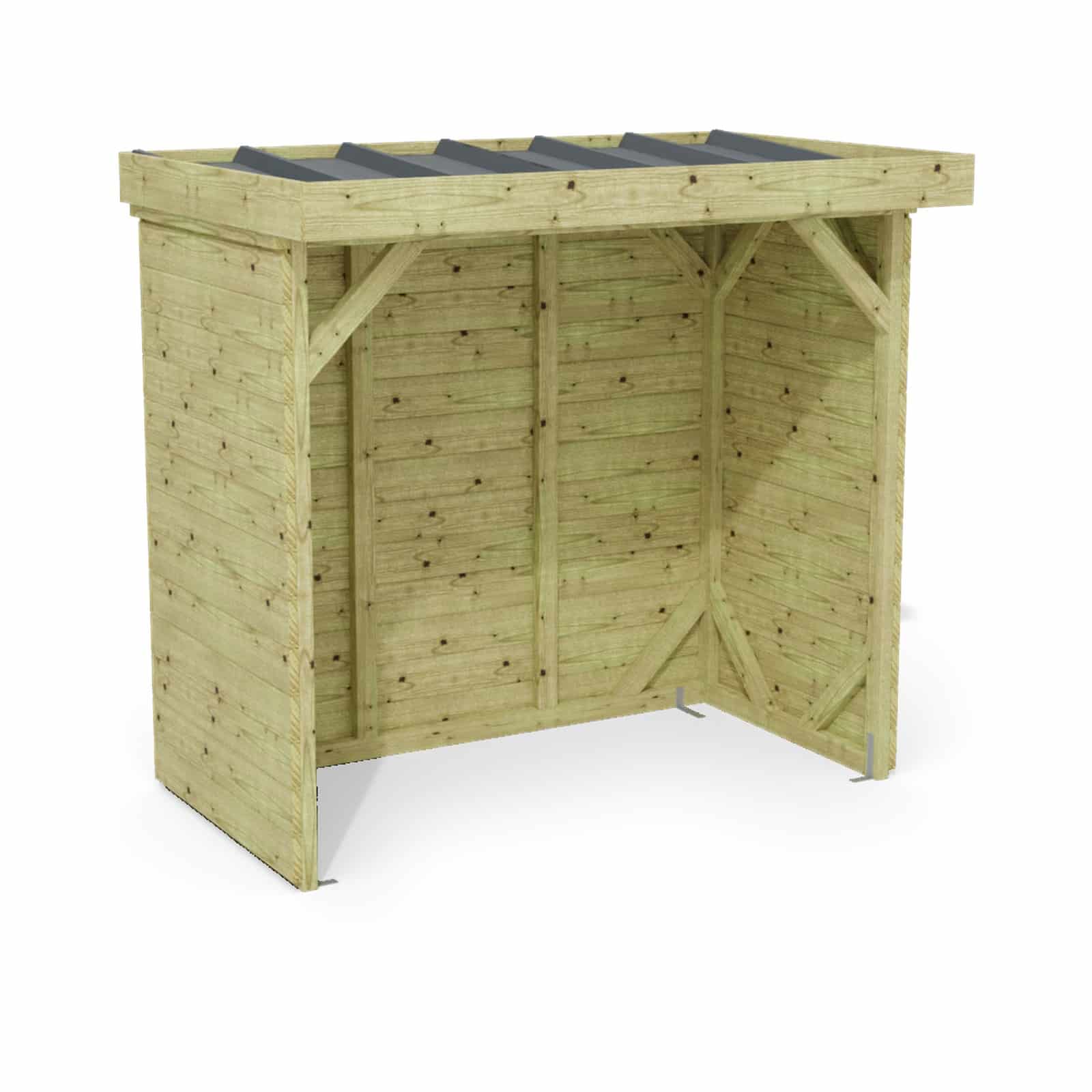 Abri à bûches 2 m × 1,30 m – rendu 3D sur fond blanc
