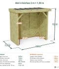 Abri à bûches 2 m × 1,30 m – cotes extérieures et intérieures