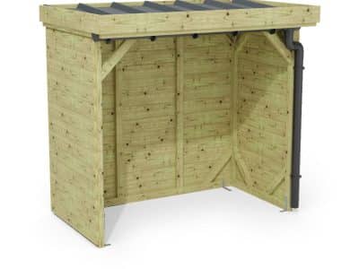 Abri à bûches 2 m × 1,30 m, avec gouttière – rendu 3D sur fond blanc