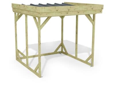Abri à bûches 2 m × 2,27 m, adossé – rendu 3D sur fond blanc