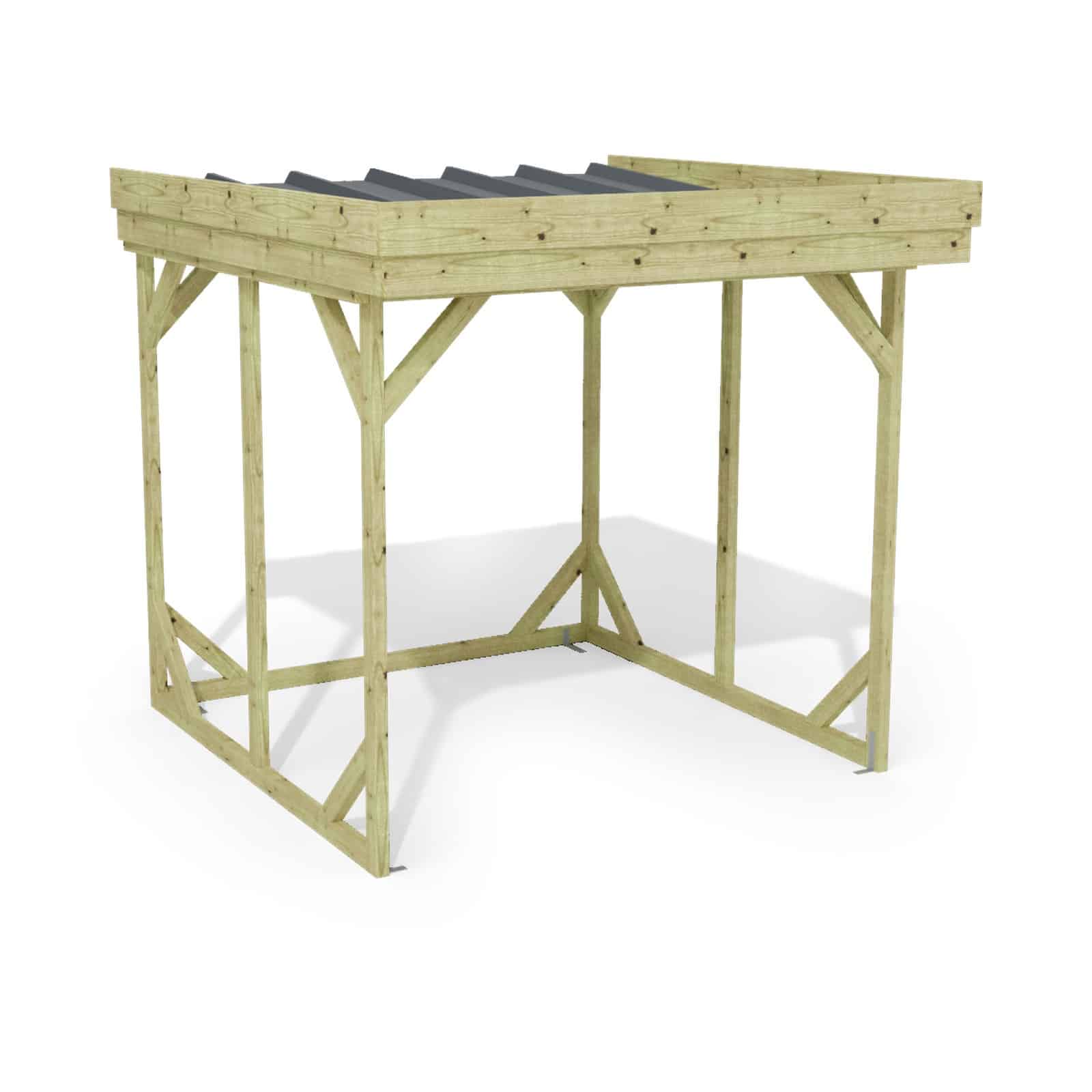Abri à bûches 2 m × 2,27 m, adossé – rendu 3D sur fond blanc