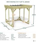 Abri à bûches 2 m × 2,27 m, adossé – cotes extérieures et intérieures