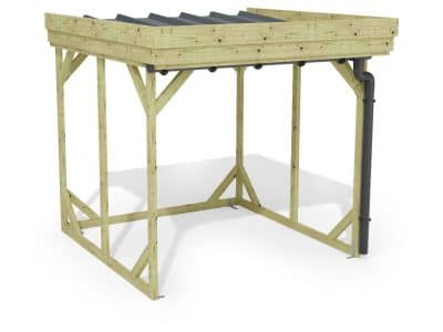 Abri à bûches 2 m × 2,27 m, adossé, avec gouttière – rendu 3D sur fond blanc