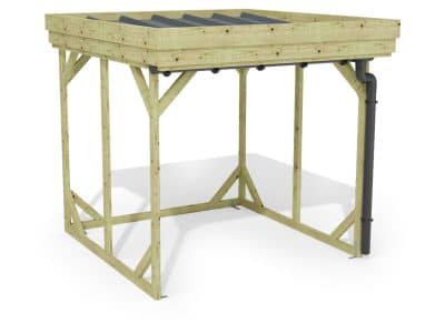 Abri à bûches 2 m × 2,27 m, avec gouttière – rendu 3D sur fond blanc