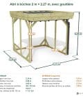 Abri à bûches 2 m × 2,27 m, avec gouttière – cotes extérieures et intérieures