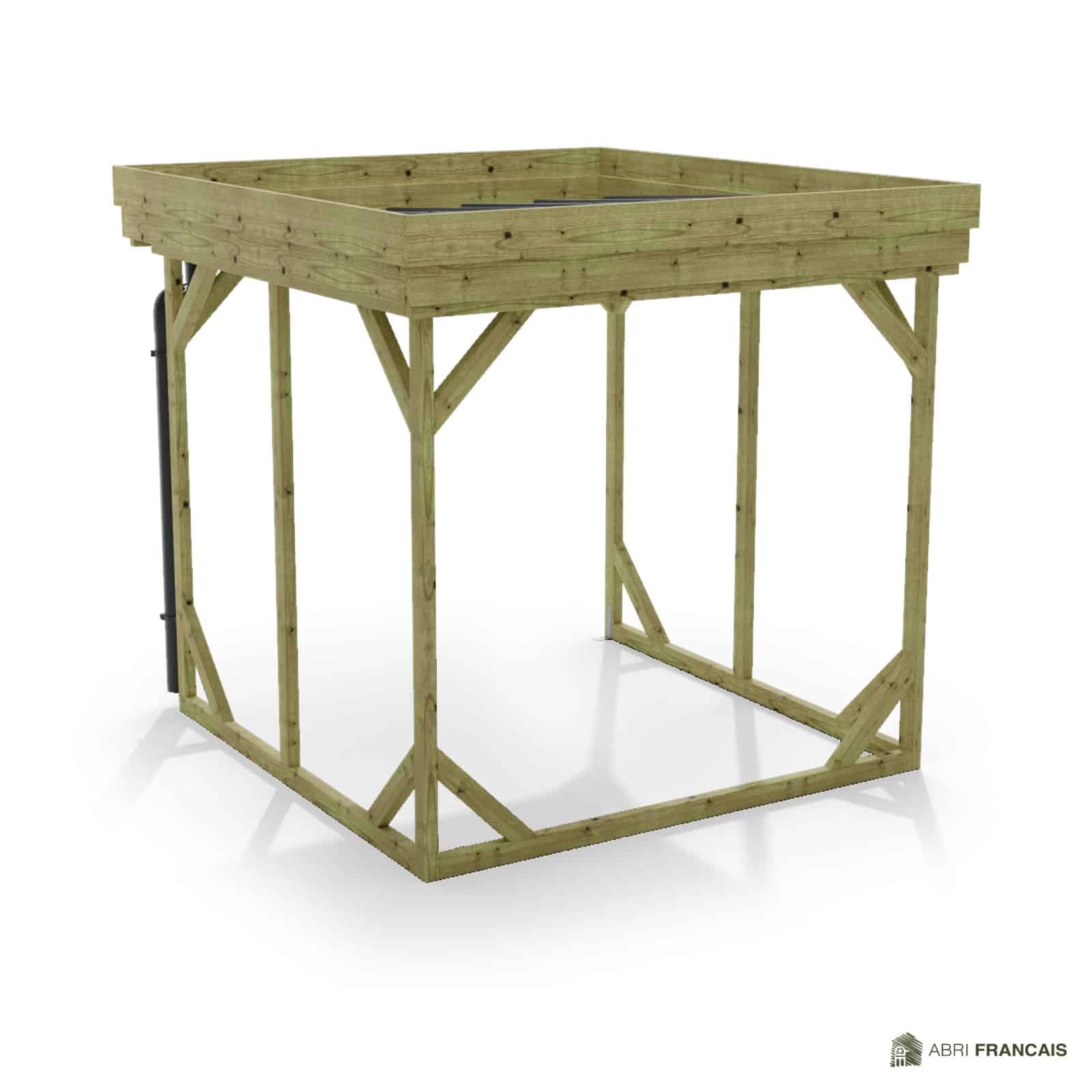 Abri à bûches 2 m × 2,27 m, avec gouttière – vue arrière, fond et côtés