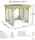 Abri à bûches 2 m × 2,27 m – cotes extérieures et intérieures