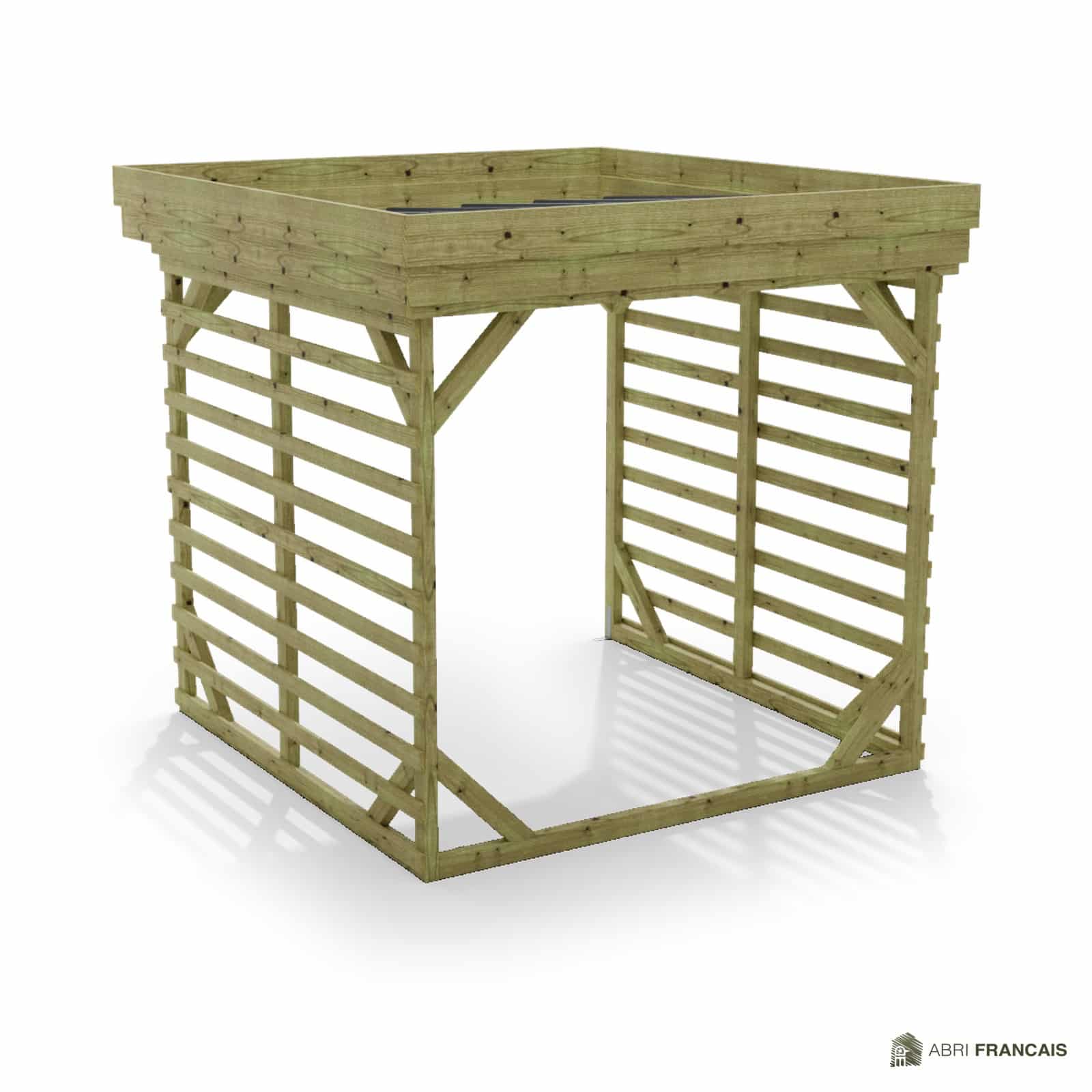 Abri à bûches 2 m × 2,27 m – vue arrière, fond et côtés