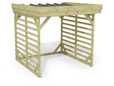 Abri à bûches 2 m × 2,27 m, adossé – rendu 3D sur fond blanc