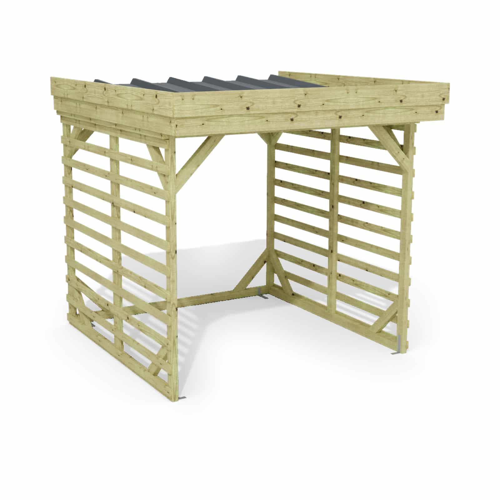 Abri à bûches 2 m × 2,27 m, adossé – rendu 3D sur fond blanc