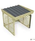 Abri à bûches 2 m × 2,27 m, adossé, avec gouttière – vue du toit en bac acier