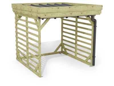 Abri à bûches 2 m × 2,27 m, avec gouttière – rendu 3D sur fond blanc