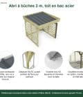 Abri à bûches 2 m × 2,27 m, avec gouttière – points forts