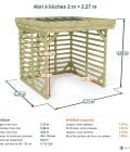 Abri à bûches 2 m × 2,27 m – cotes extérieures et intérieures