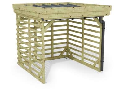 Abri à bûches 2 m × 2,27 m, avec gouttière – rendu 3D sur fond blanc