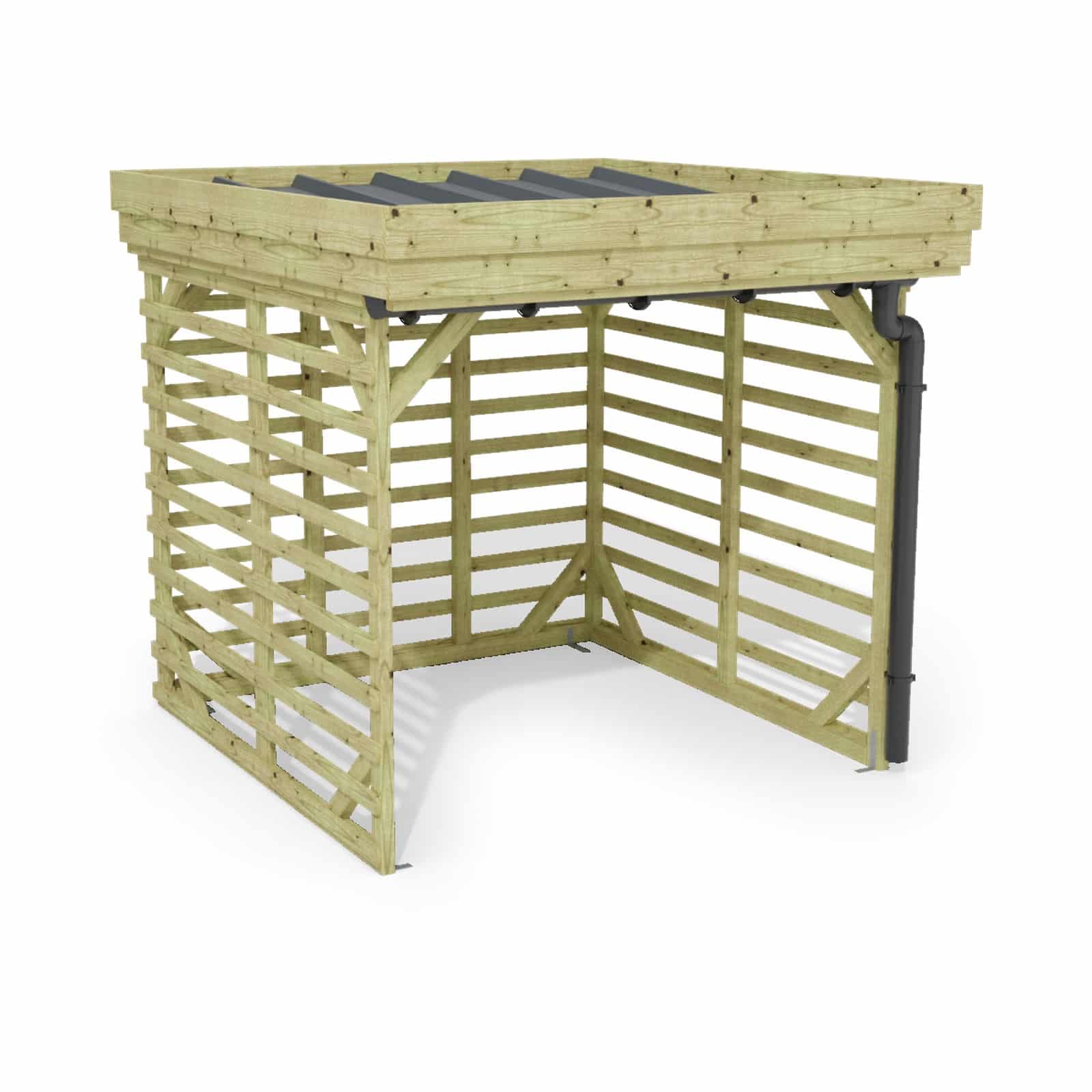Abri à bûches 2 m × 2,27 m, avec gouttière – rendu 3D sur fond blanc