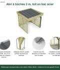 Abri à bûches 2 m × 2,27 m, avec gouttière – points forts