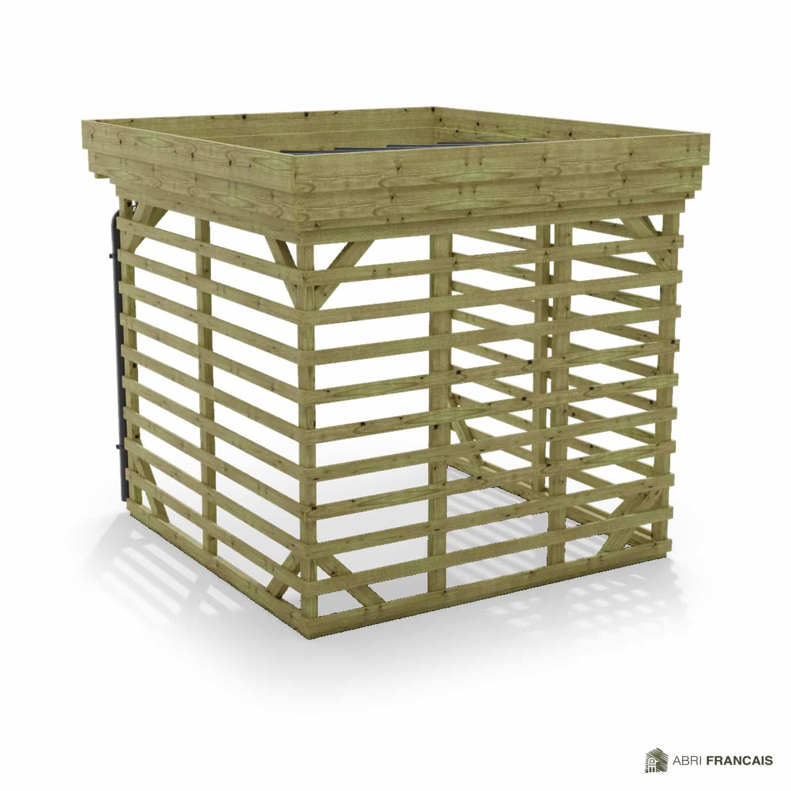 Abri à bûches 2 m × 2,27 m, avec gouttière – vue arrière, fond et côtés